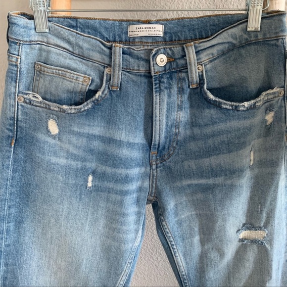 Zara Distressed Blue Jeans with Fringe - Picture 11 of 13